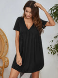 V-Neck Short Sleeve Lounge Dress for Women Black / S