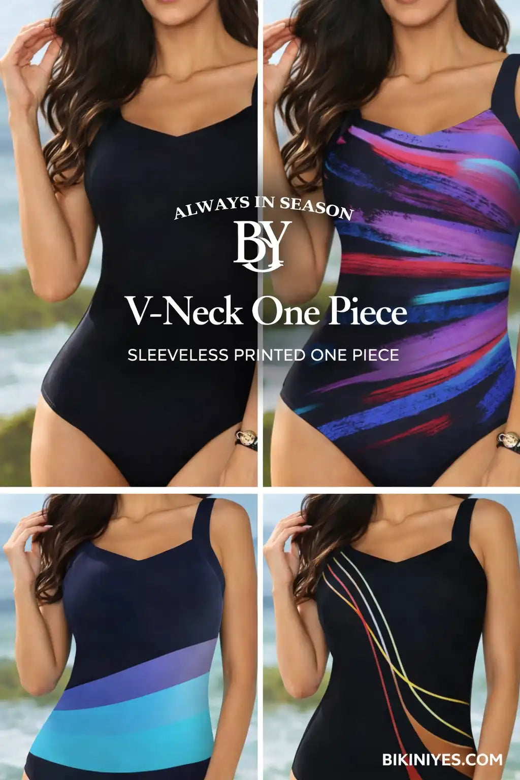 V-Neck Sleeveless Printed One Piece Swimsuit