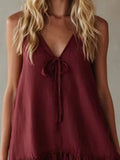 V-Neck Tie Front Ruffle Hem Mini Dress