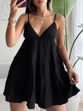 V-Neck Tiered Mini Dress Black / S