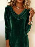 Velvet Cowl Neck Long Sleeve Mini Dress
