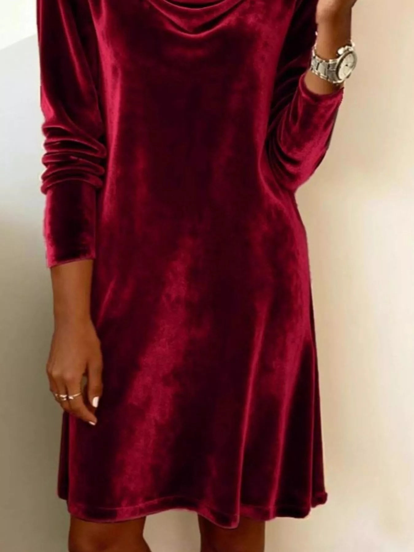 Velvet Cowl Neck Long Sleeve Mini Dress
