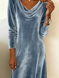 Velvet Cowl Neck Long Sleeve Mini Dress Dusty Blue / S