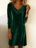 Velvet Cowl Neck Long Sleeve Mini Dress Green / S
