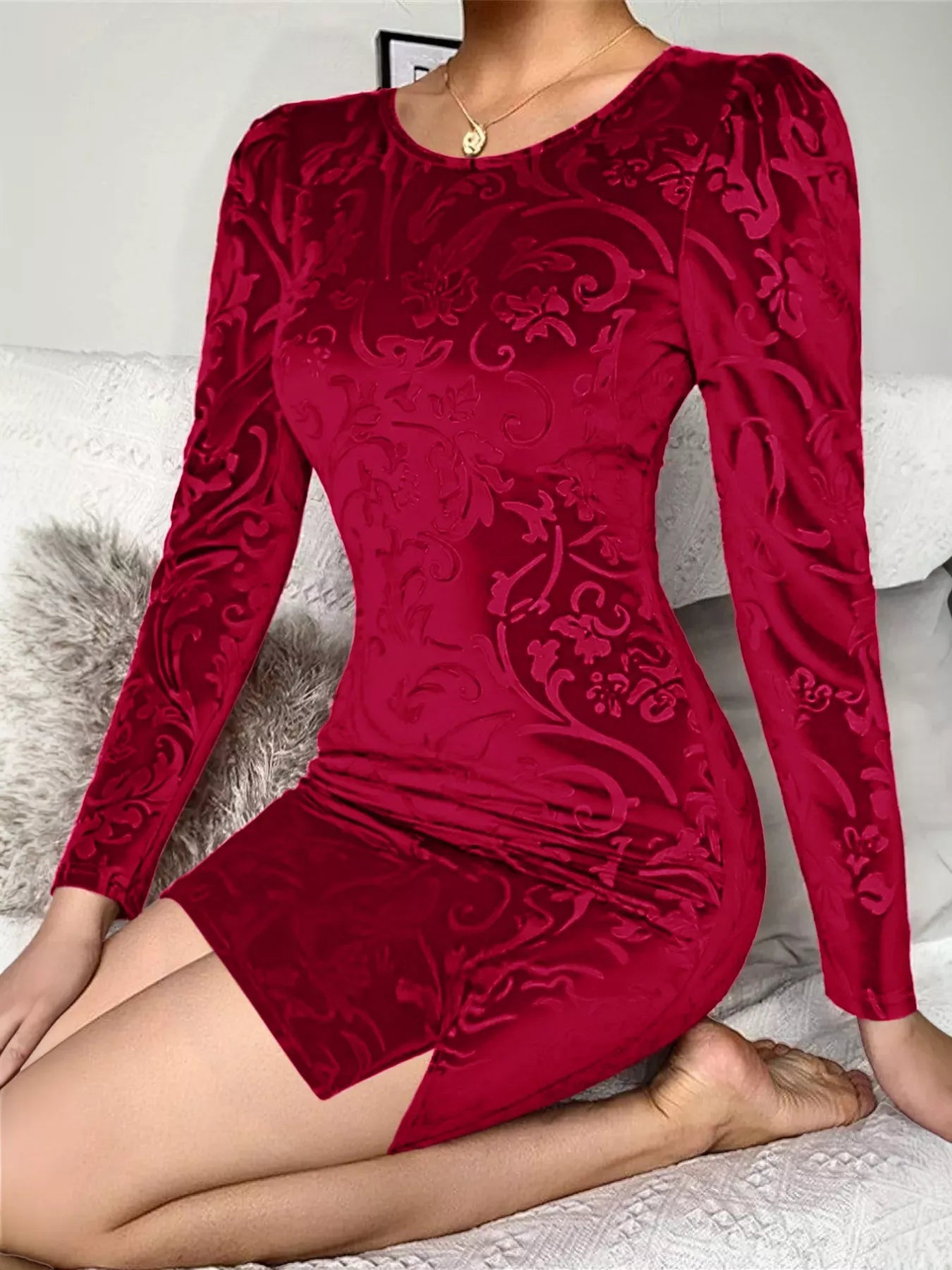 Velvet Floral Mini Dress