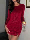 Velvet Floral Mini Dress Deep Red / S