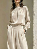 Velvet Mock Neck Long Sleeve Top and Wide-Leg Pants Set