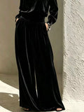 Velvet Mock Neck Long Sleeve Top and Wide-Leg Pants Set