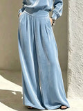Velvet Mock Neck Long Sleeve Top and Wide-Leg Pants Set