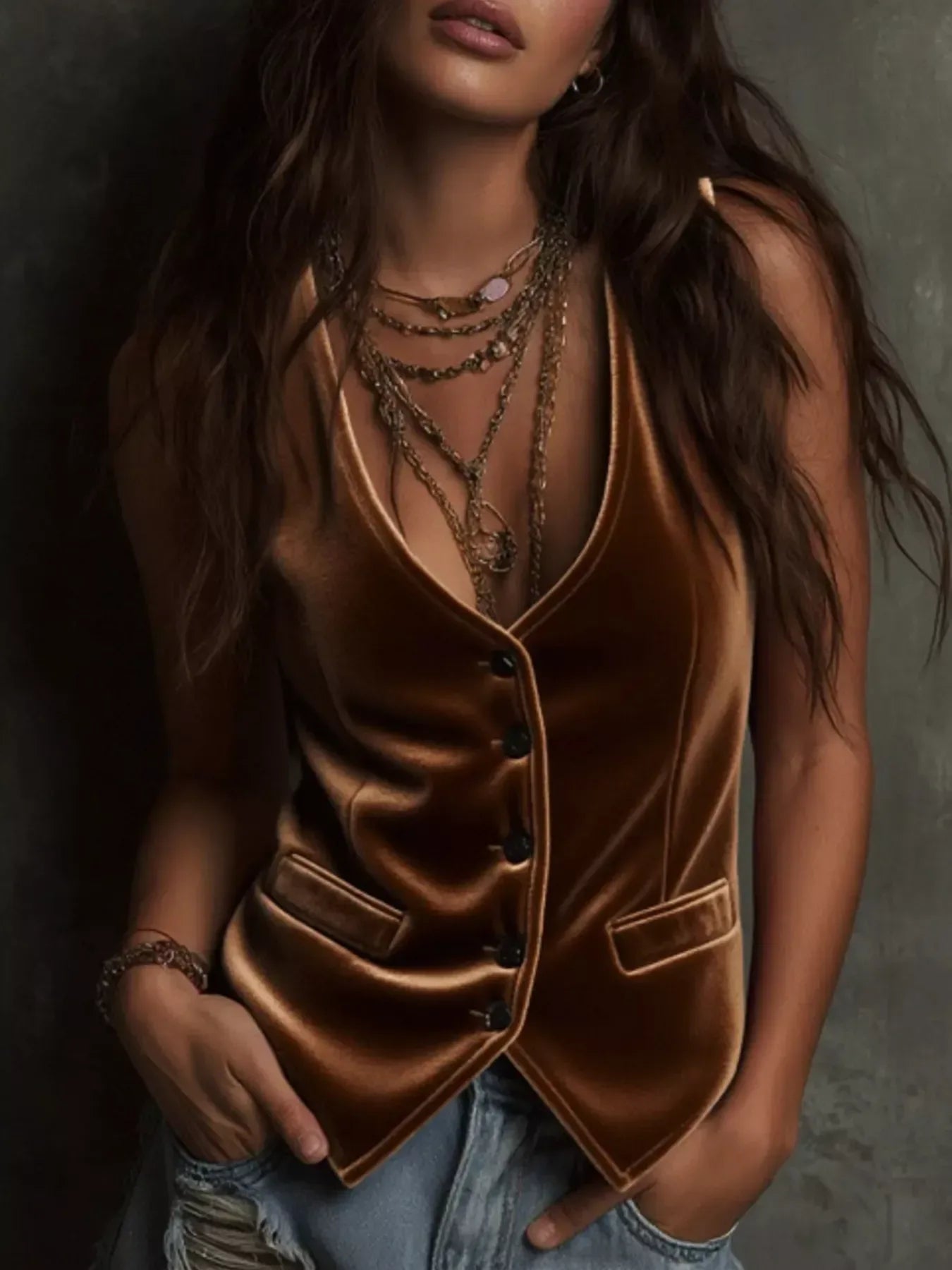 Velvet Vest Coat for Women Brown / S