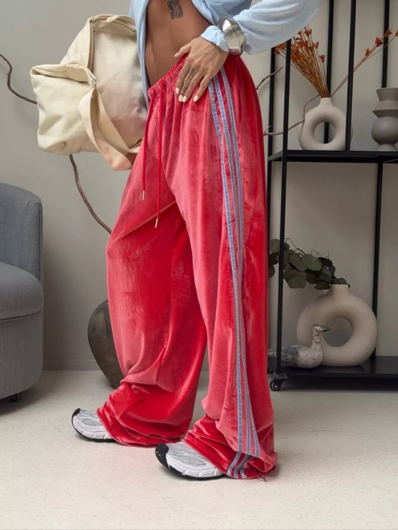 Velvet Wide-Leg Pants Red / S