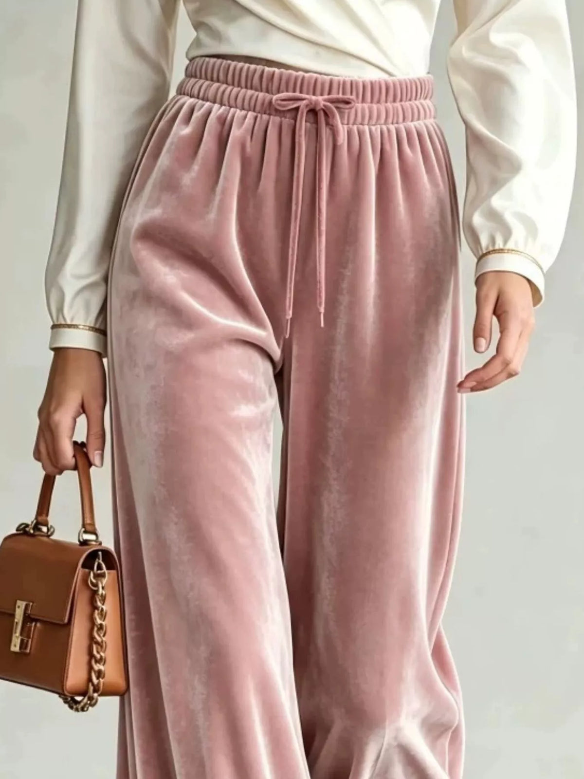 Pantalon large en velours à cordon de serrage