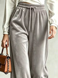 Velvet Wide-Leg Pants with Drawstring