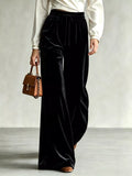 Velvet Wide-Leg Pants with Drawstring Black / XS