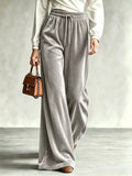 Velvet Wide-Leg Pants with Drawstring Gray / XS