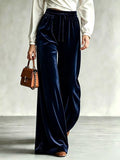 Velvet Wide-Leg Pants with Drawstring Navy / XS