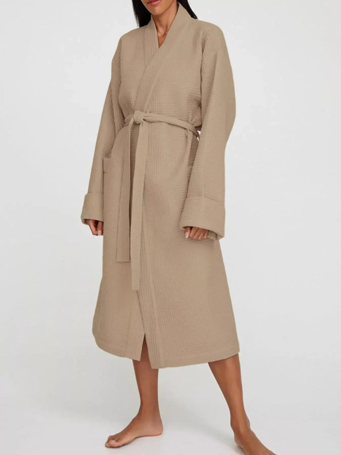 Waffle Knit Lounge Nightgown for Women Khaki / S