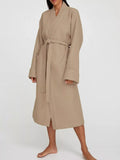 Waffle Knit Lounge Nightgown for Women Khaki / S
