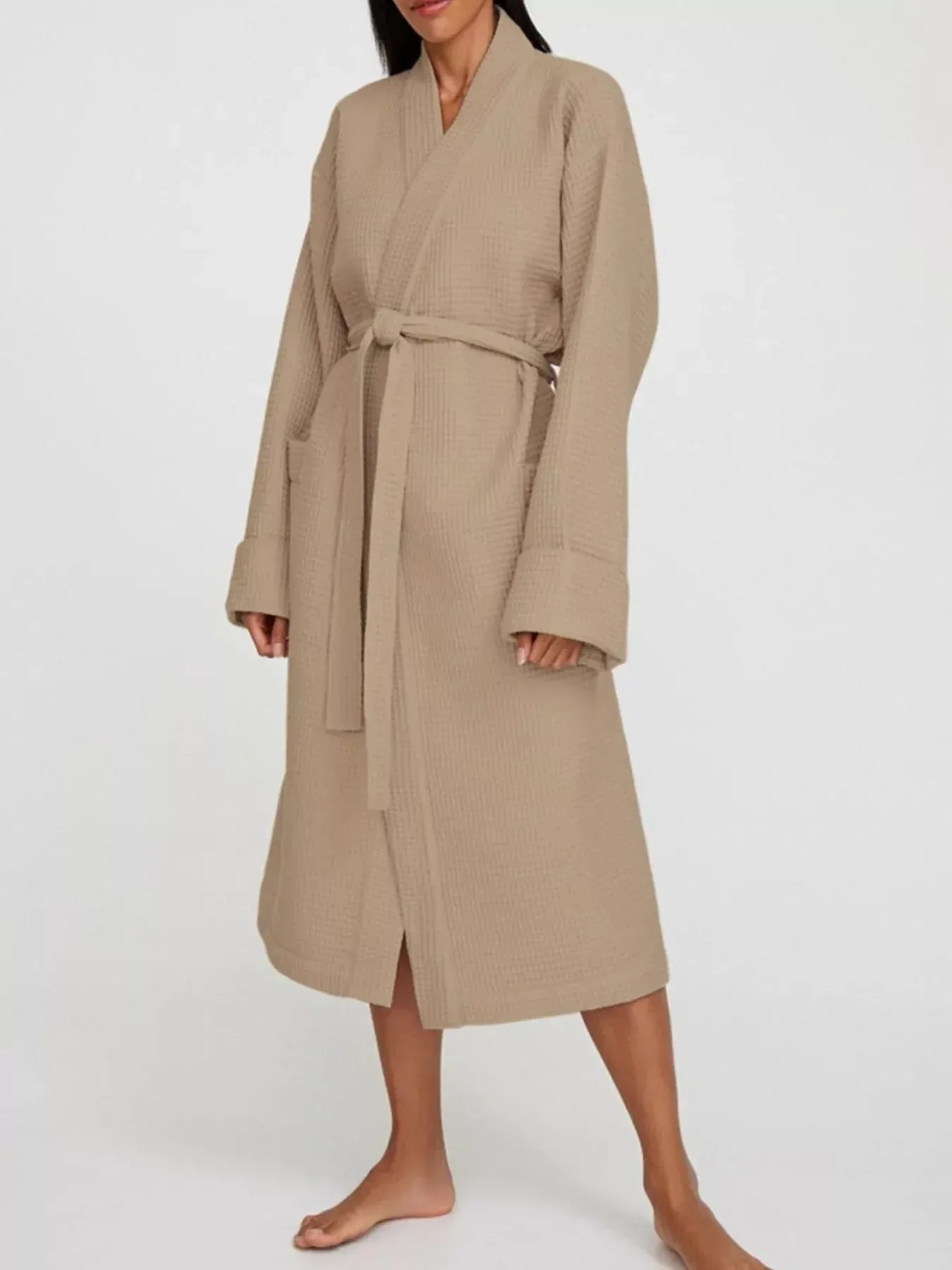 Waffle Knit Lounge Nightgown for Women Khaki / S