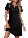 Waffle Knit Short Sleeve Dress Black / S