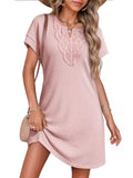 Waffle Knit Short Sleeve Dress Pink / S