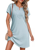 Waffle Knit Short Sleeve Dress Sky Blue / S