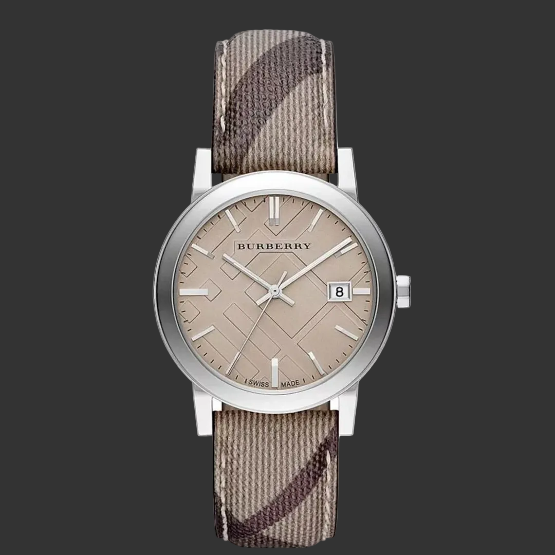 Burberry Ladies Watch Smoke Check Strap Bu9118