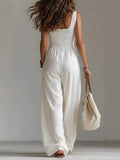 Sleeveless Button-Front Wide-Leg Jumpsuit