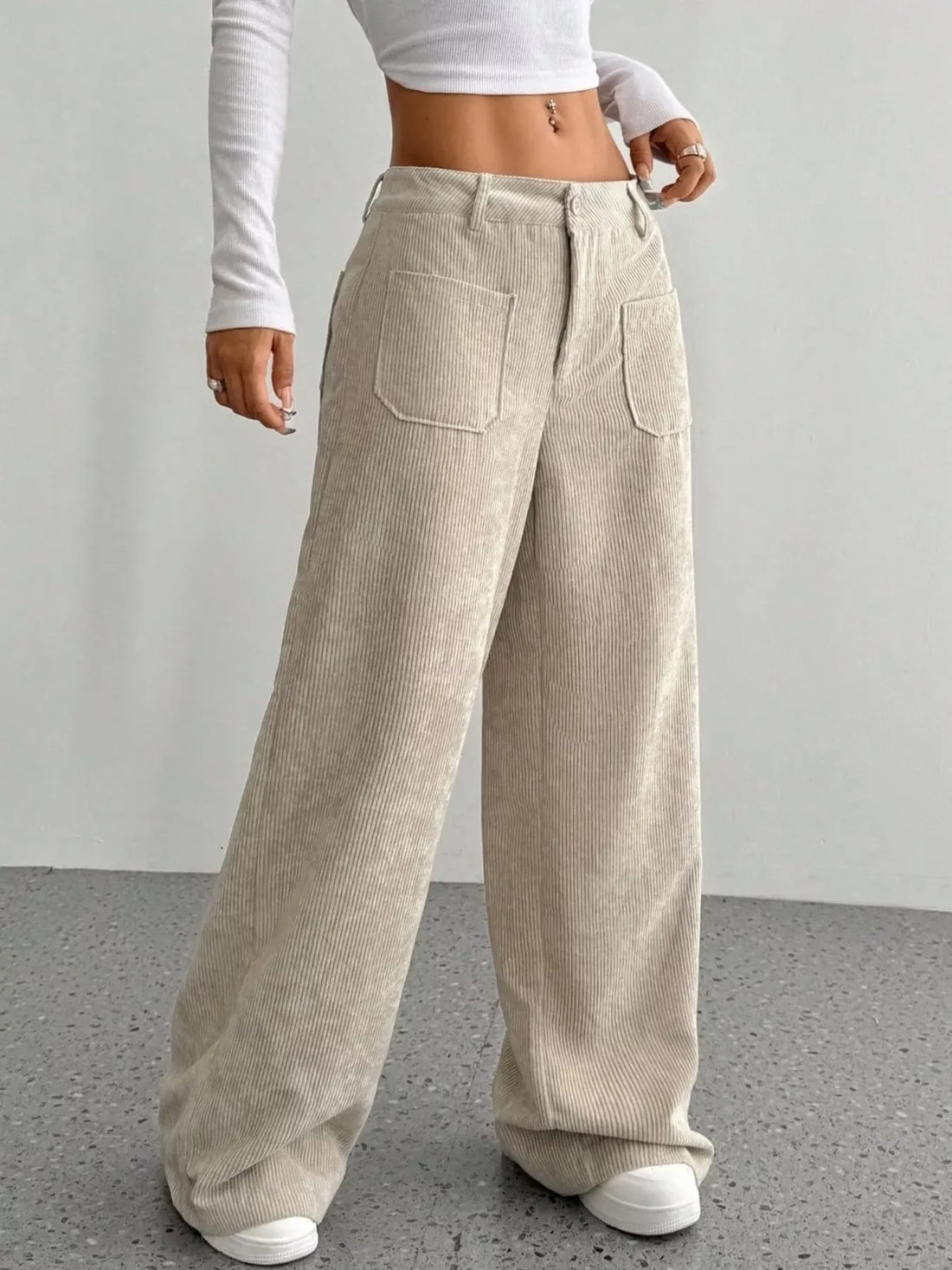 Wide Leg Corduroy Pants for Women Apricot / S