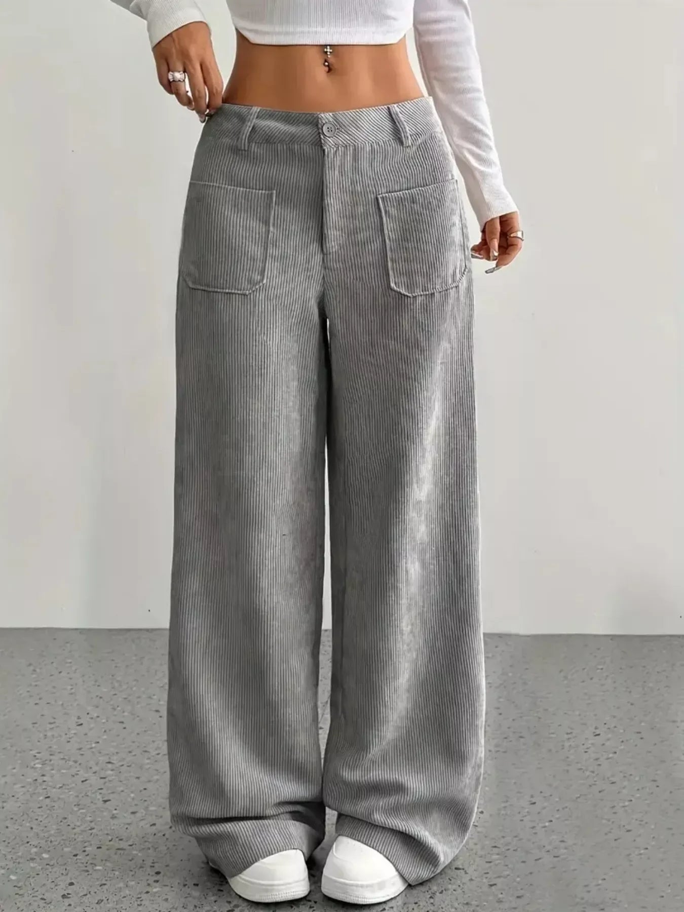 Wide Leg Corduroy Pants for Women Grey / S