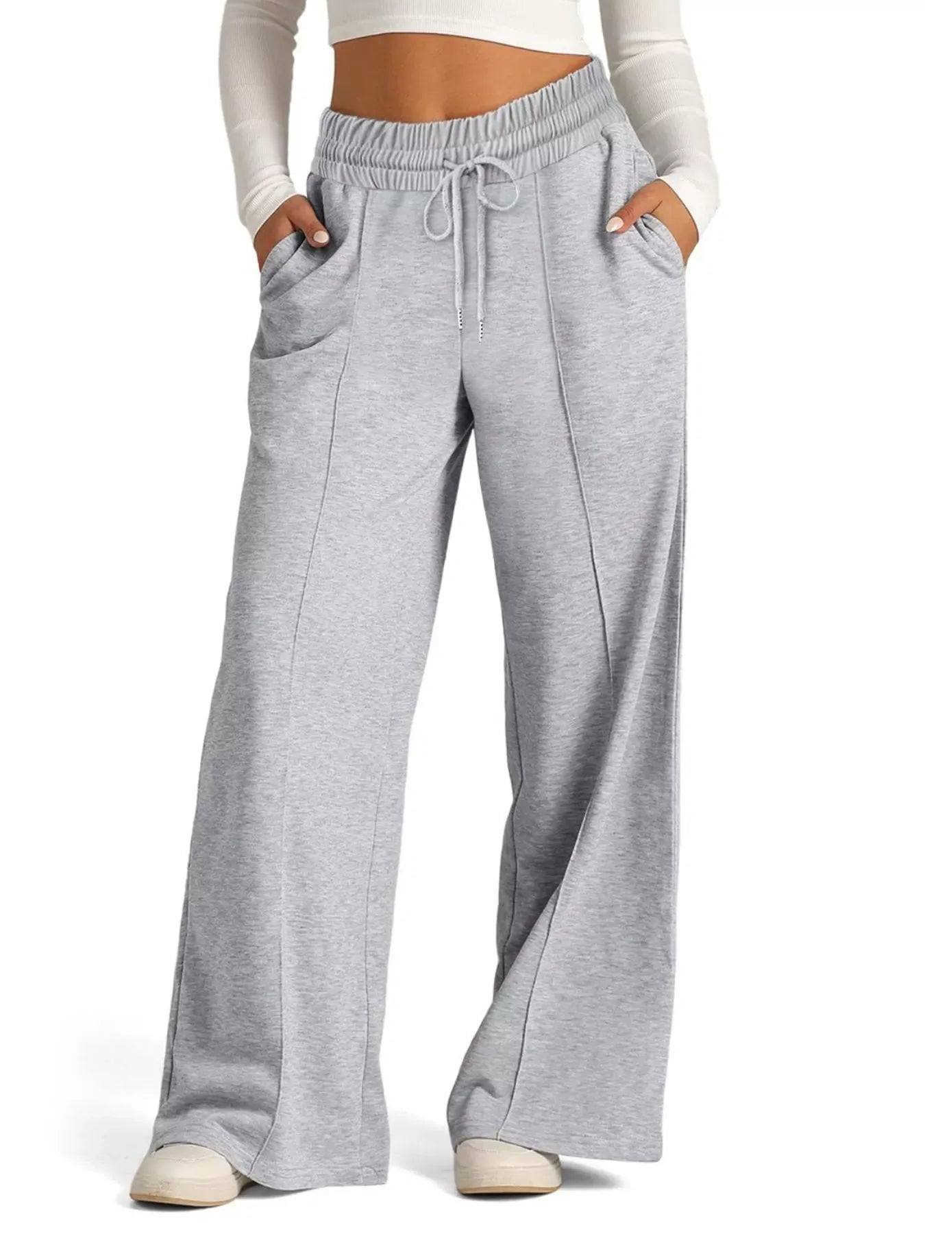 Wide Leg Pants for Women Light Gray / S