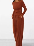 Long Sleeve Top and Wide Leg Pants Set