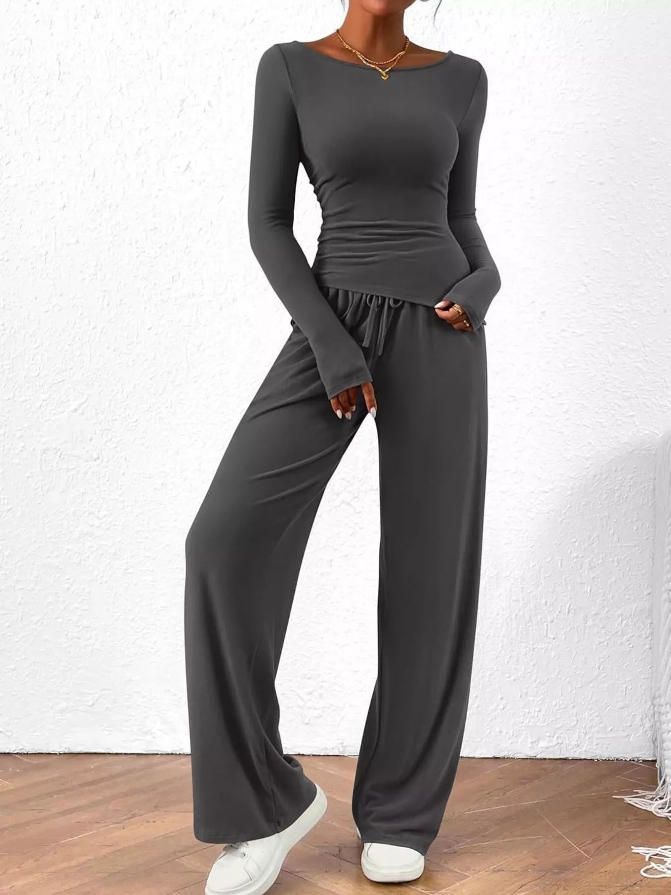 Long Sleeve Top and Wide Leg Pants Set