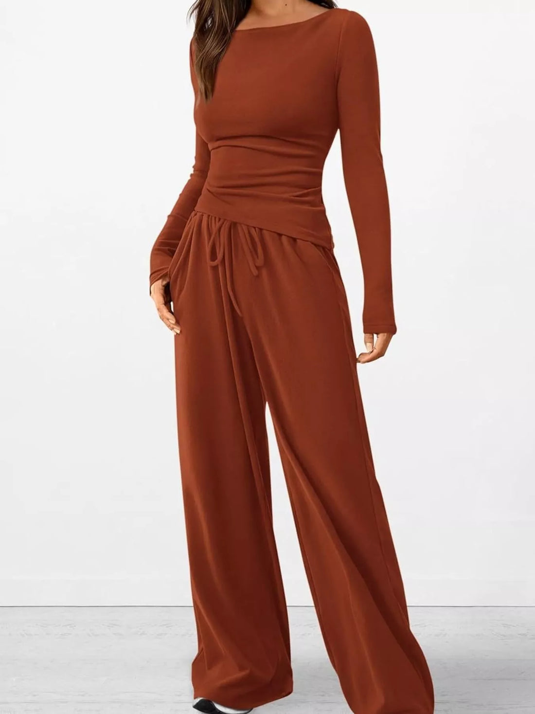 Wide Leg Pants Set Red / XS