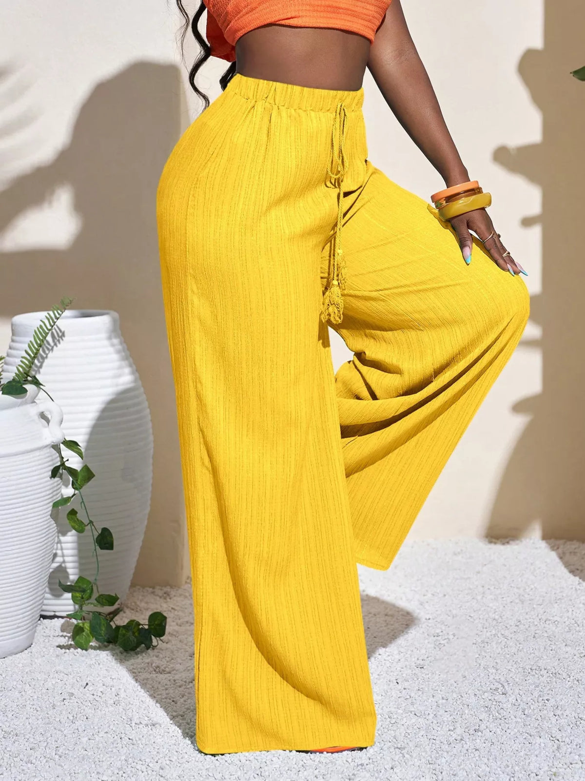 Wide-Leg Pants with Drawstring