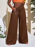 Wide-Leg Pants with Drawstring Brown / XS