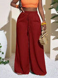 Wide-Leg Pants with Drawstring Red / XS