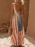 American Flag Print V-Neck Maxi Dress