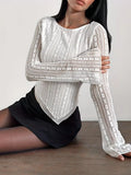 Asymmetrical Hem Lace Long Sleeve Blouse