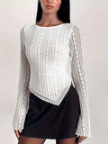 Asymmetrical Hem Lace Long Sleeve Blouse