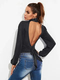Women’s Backless Lantern Sleeve Bodysuit Black / S