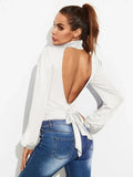 Women’s Backless Lantern Sleeve Bodysuit White / S