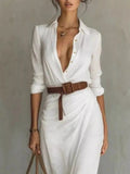 Belted Button-Front Shirt Maxi Dress