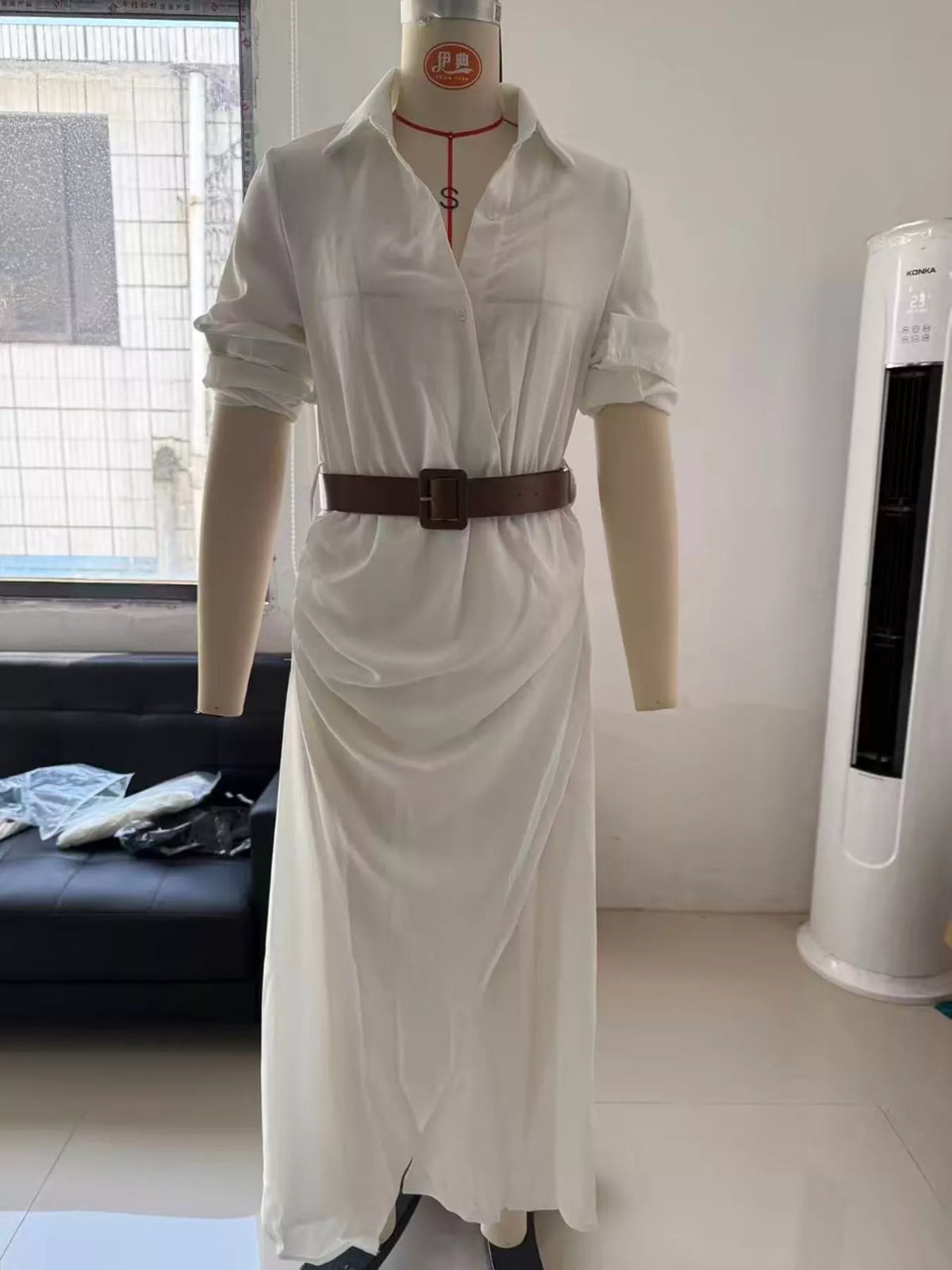 Belted Button-Front Shirt Maxi Dress