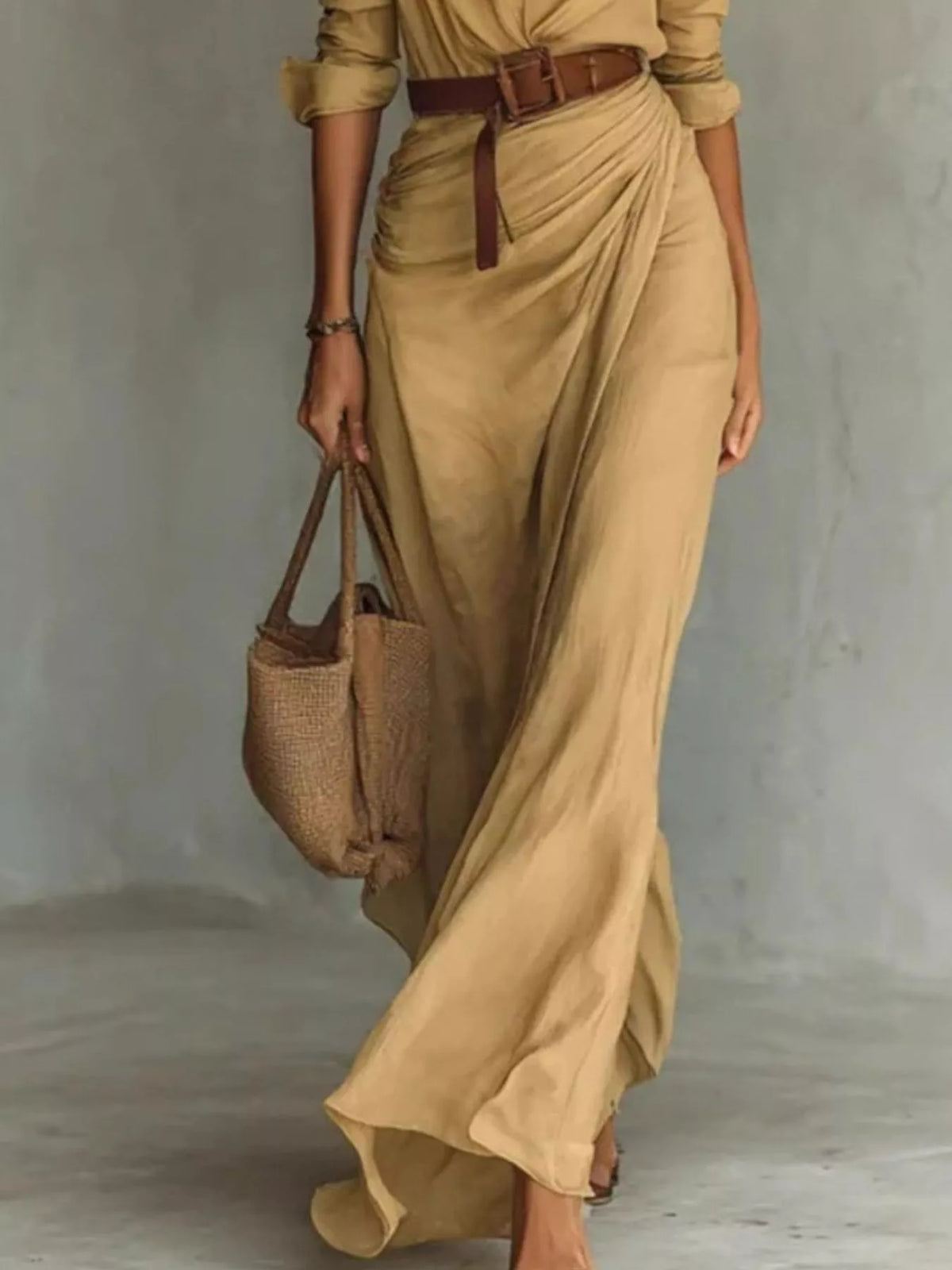 Belted Button-Front Shirt Maxi Dress