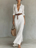 Belted Button-Front Shirt Maxi Dress White / S