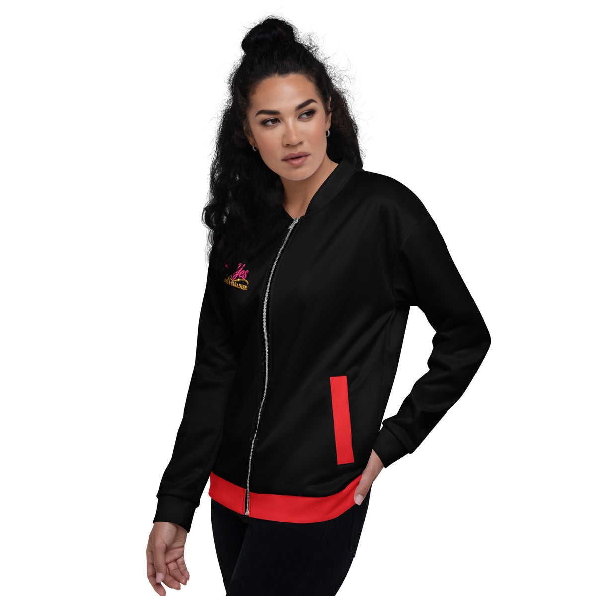 BY Tan Lines & Paradise — Women’s Black & Red Bomber Jacket