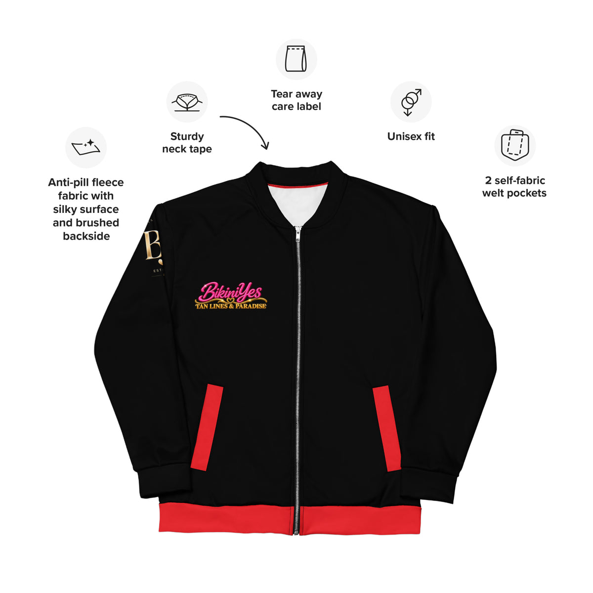 BY Tan Lines & Paradise — Women’s Black & Red Bomber Jacket