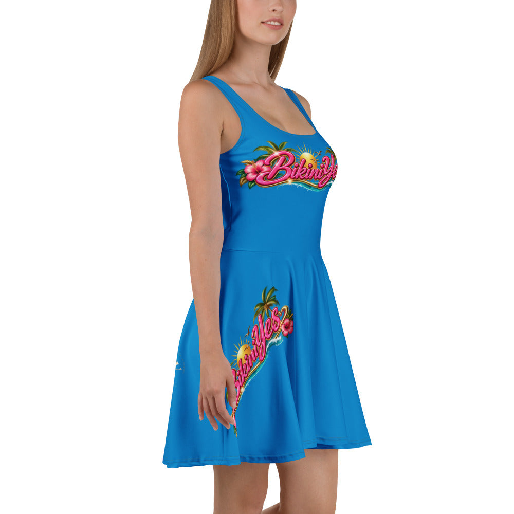 BY Island Glow — Women’s Blue Tropical Skater Dress