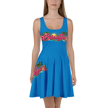 BY Island Glow — Women’s Blue Tropical Skater Dress S